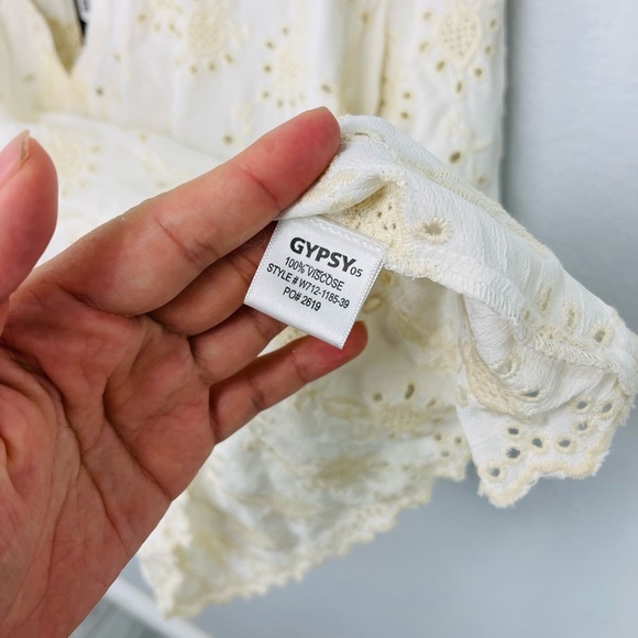 NWT Gypsy 05 Eyelet Cream Ivory Crochet Peplum Baby Doll Long Sleeve Blouse - Picture 4 of 8